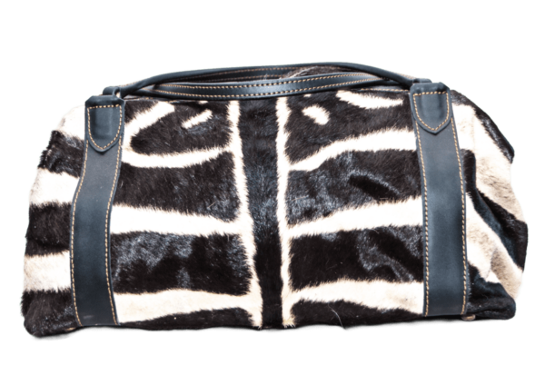 Genuine Leather Zebra Vintage Travel Zip Duffel Bag